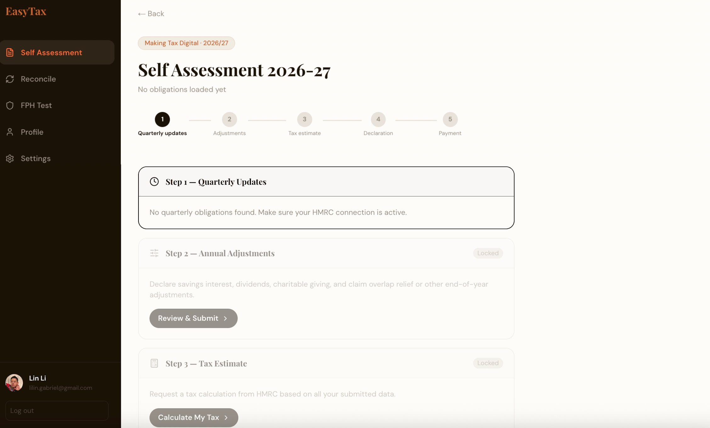 EasyTax dashboard